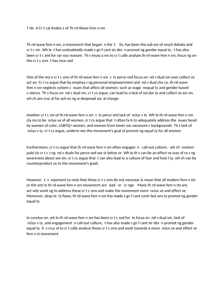 Critical Analysis of Third-Wave Feminism