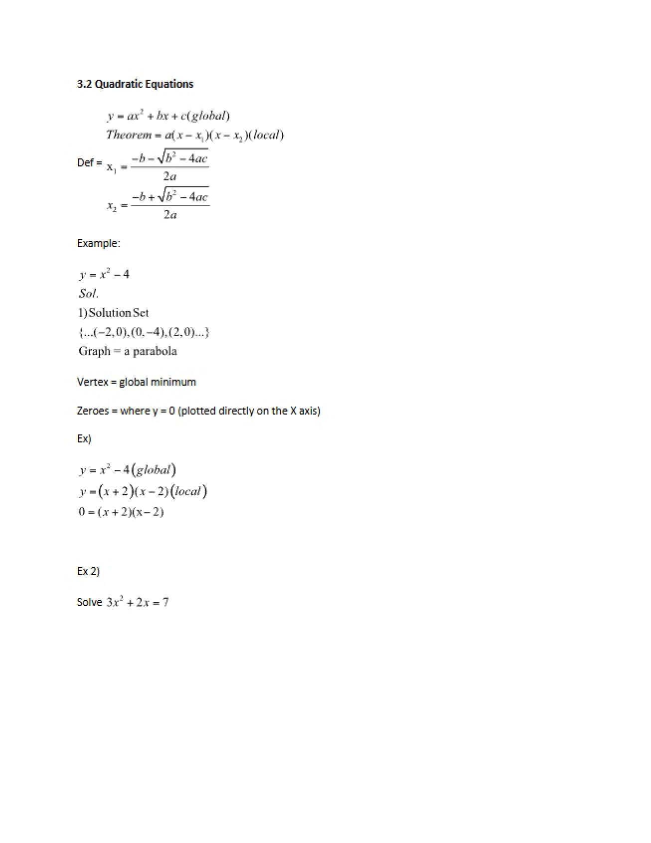 Equations of Quadratics