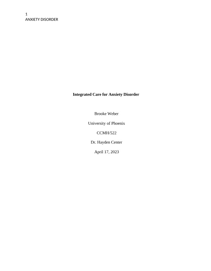 CCMH-522 - Anxiety Disorder