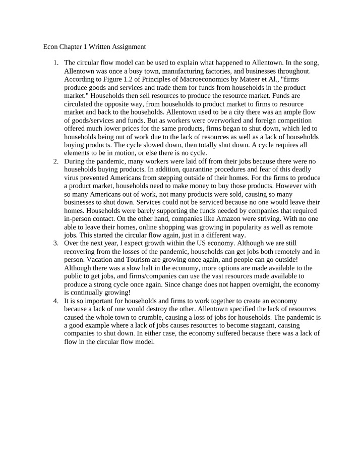 Written Assignment for Econ Chapter 1