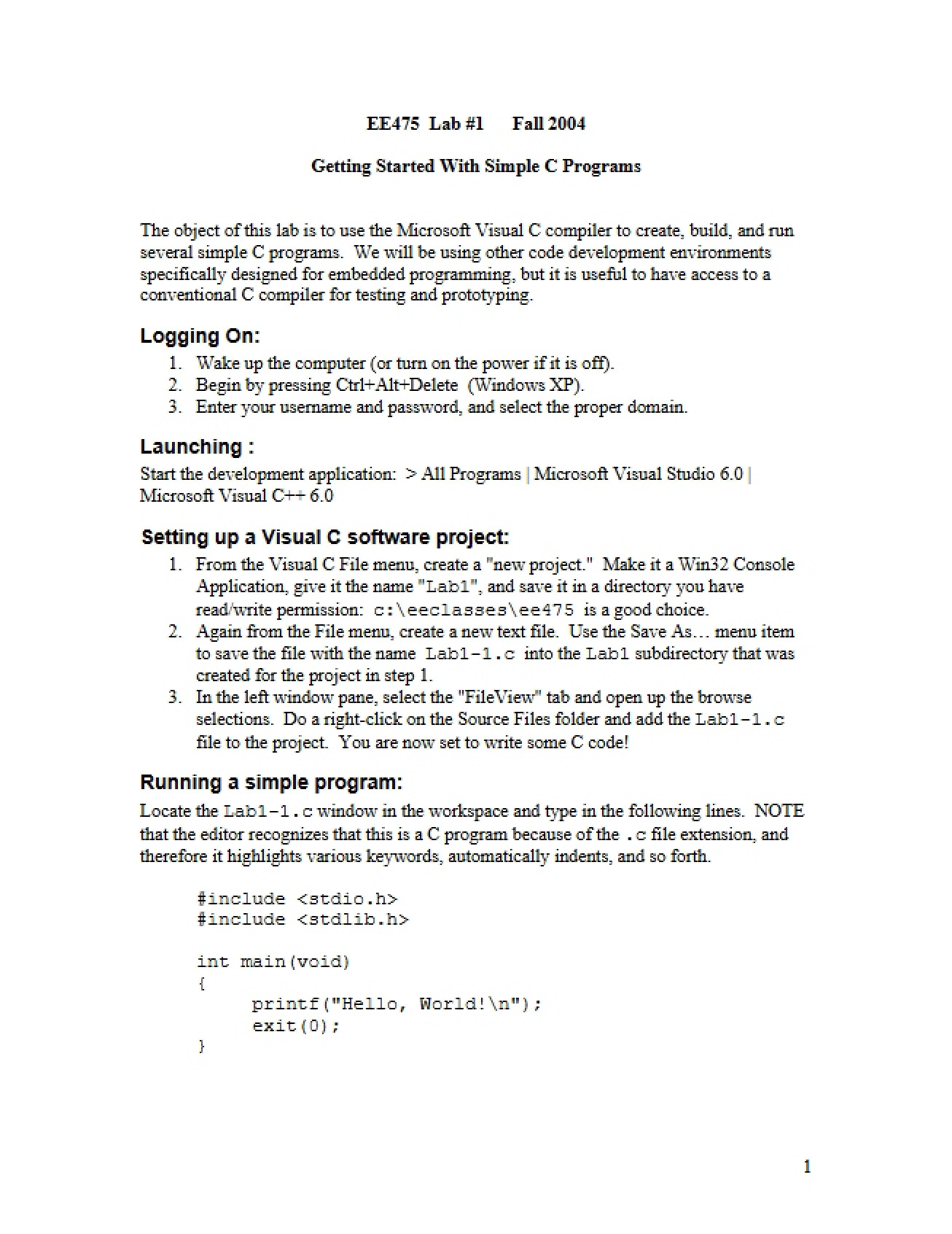 Lab 1 for EE475