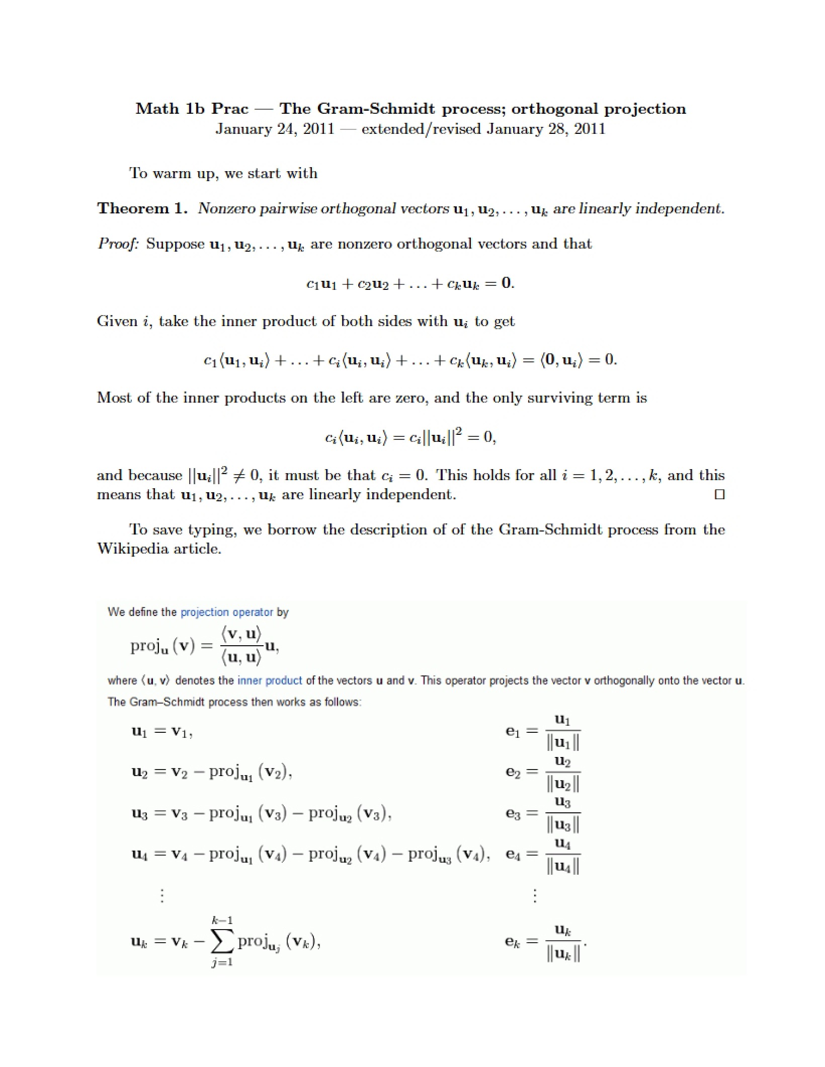Gram-Schmidt Process Practice
