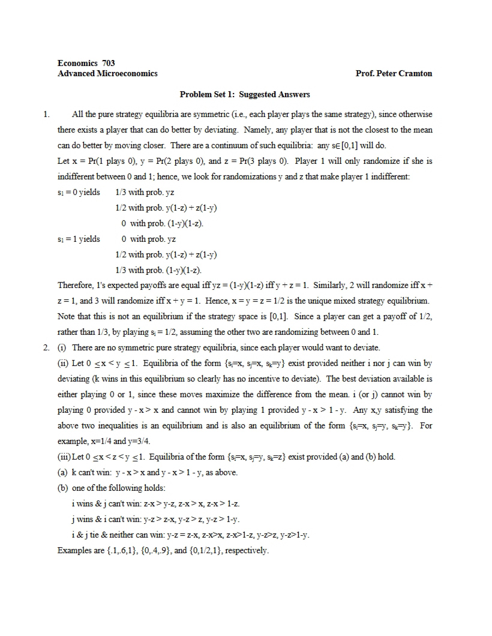 Answers Suggested for Problem Set 1