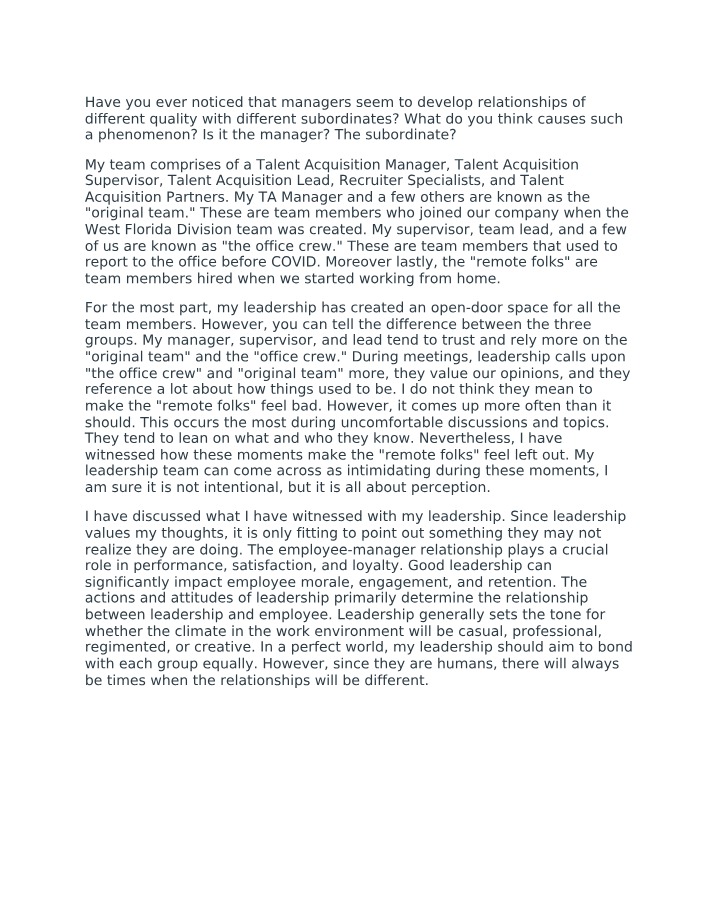 Manager-Subordinate Relationships and Workplace Dynamics