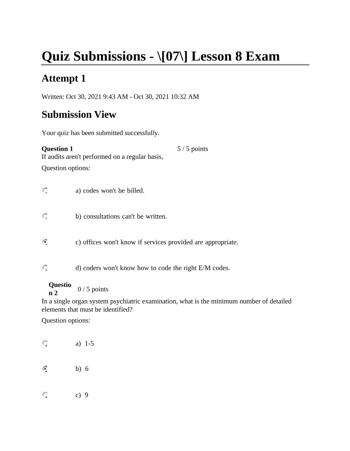 Exam Attempt 1 for Lesson 8