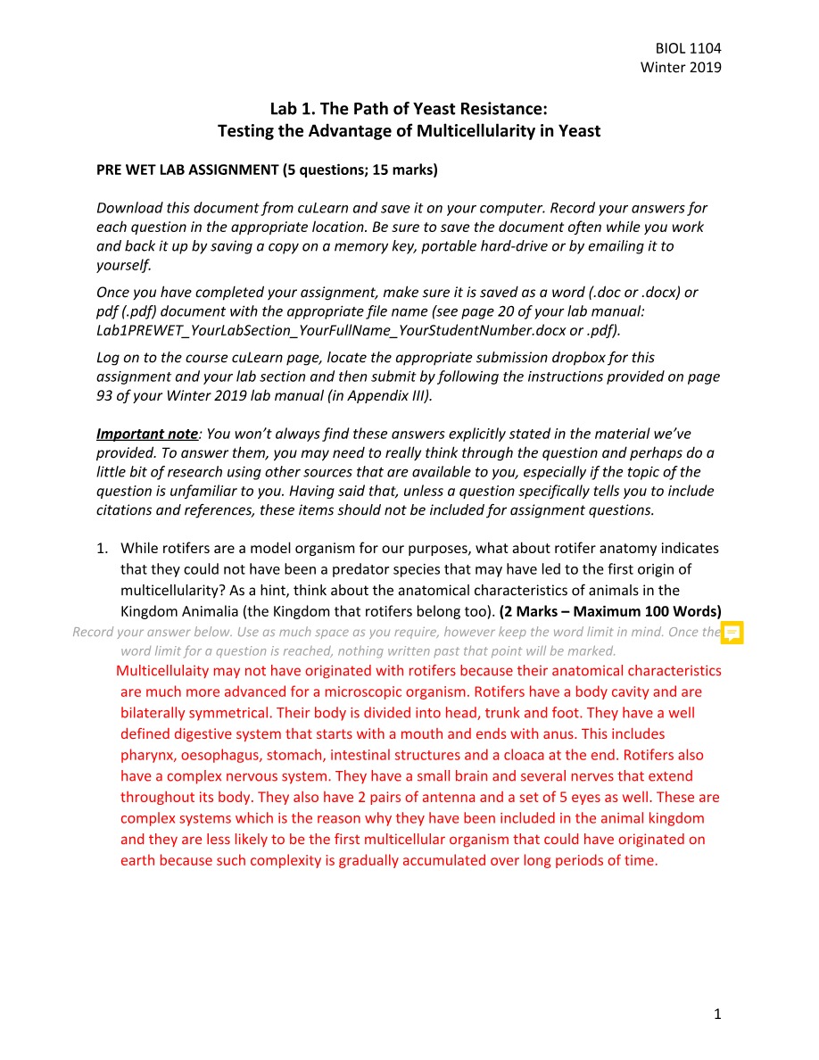 Winter 2019 Lab 1 - BIOL 1104