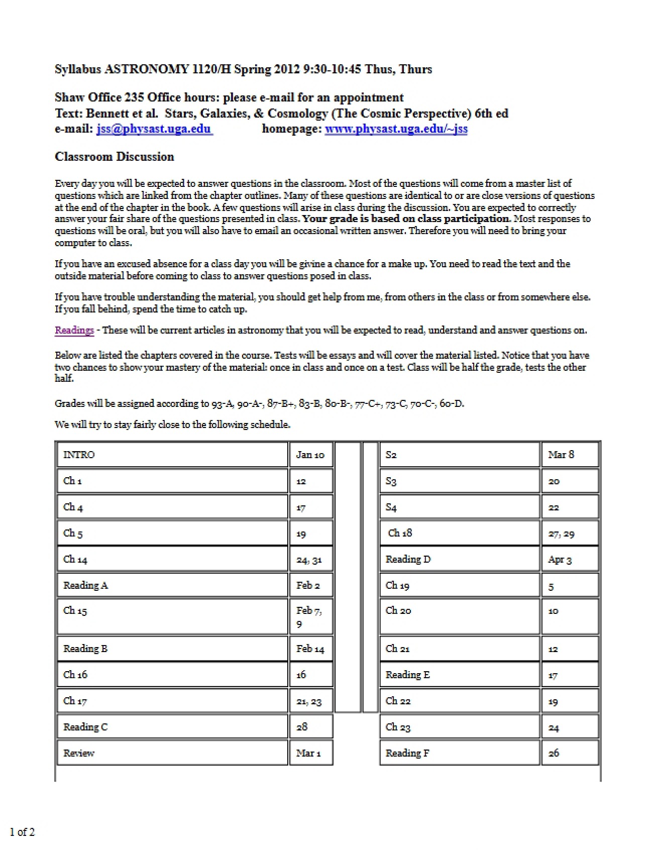 Syllabus for January 12