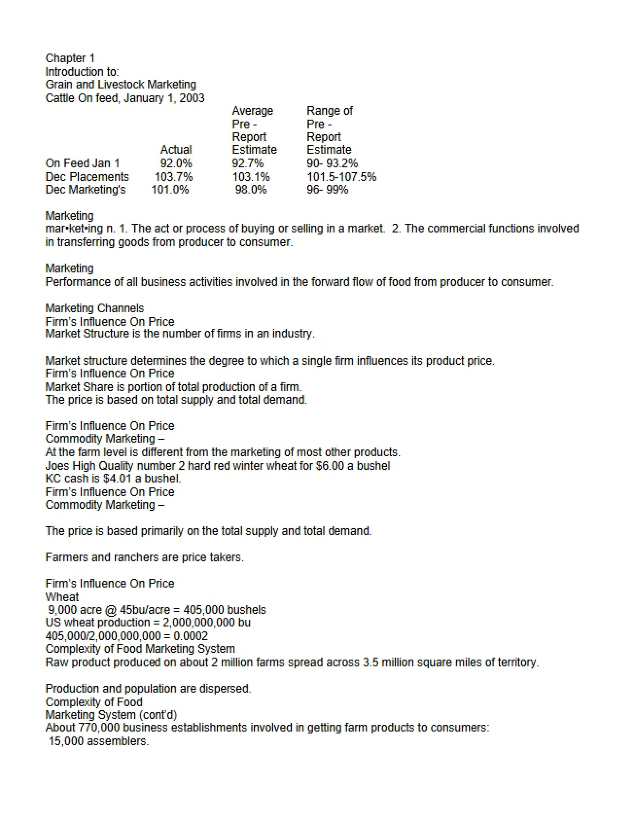 Overview of the Field of Grain and Livestock Marketing