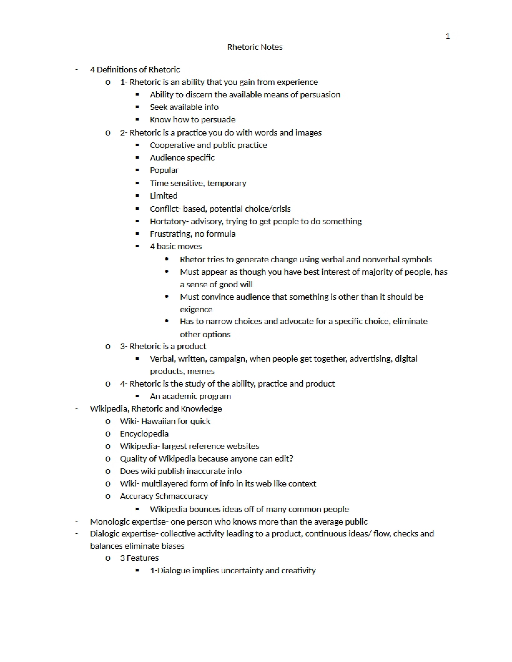Class Notes on Rhetorical Process