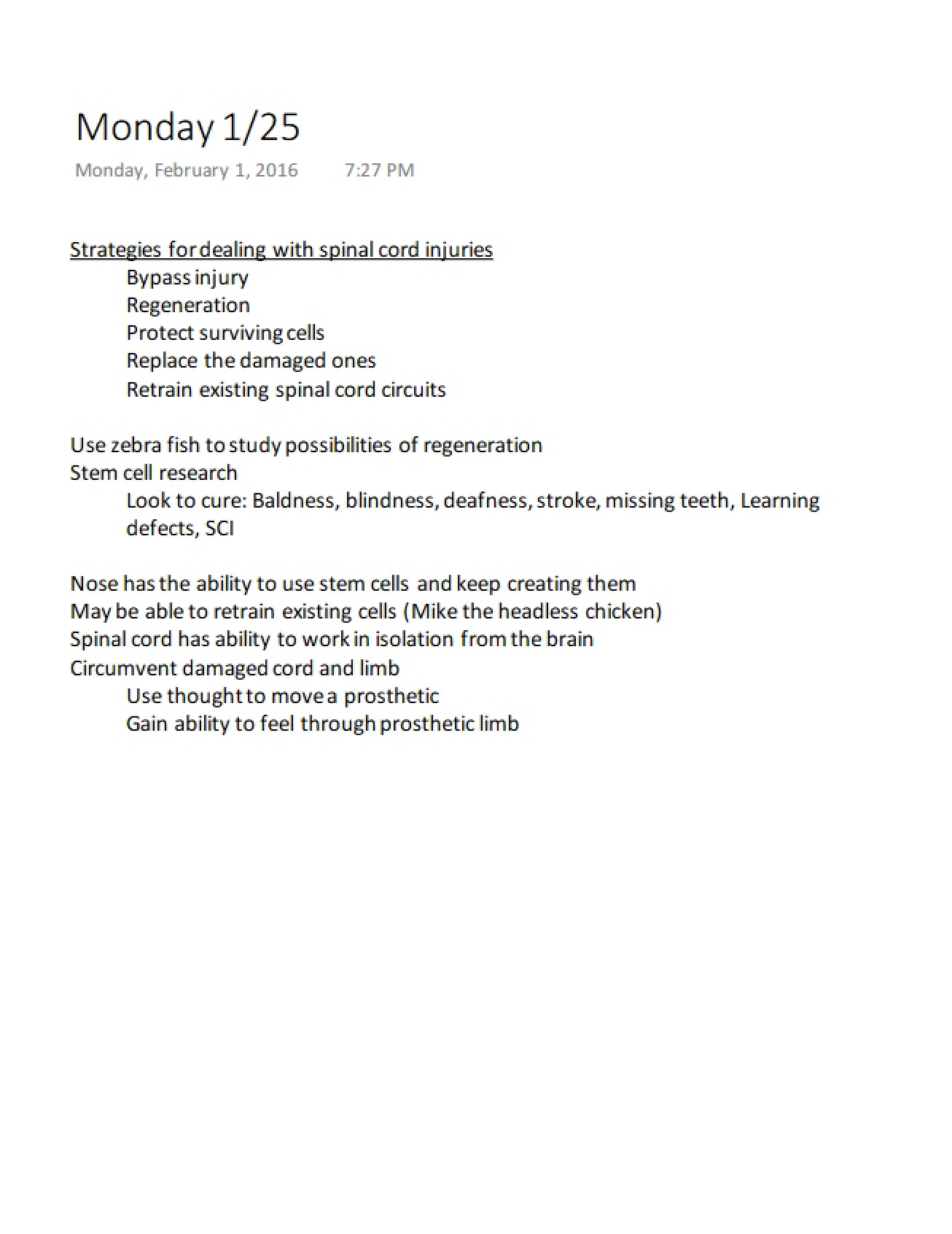 Spinal Cord Injury Strategies