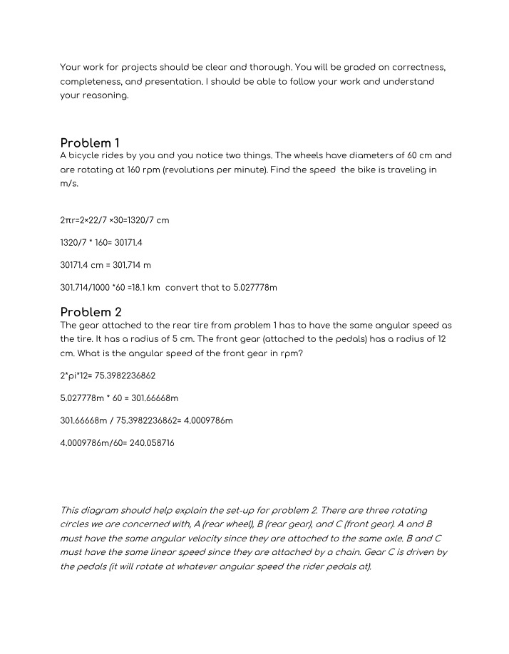 Bicycle Speed and Gear Angular Velocity Calculations for Physics