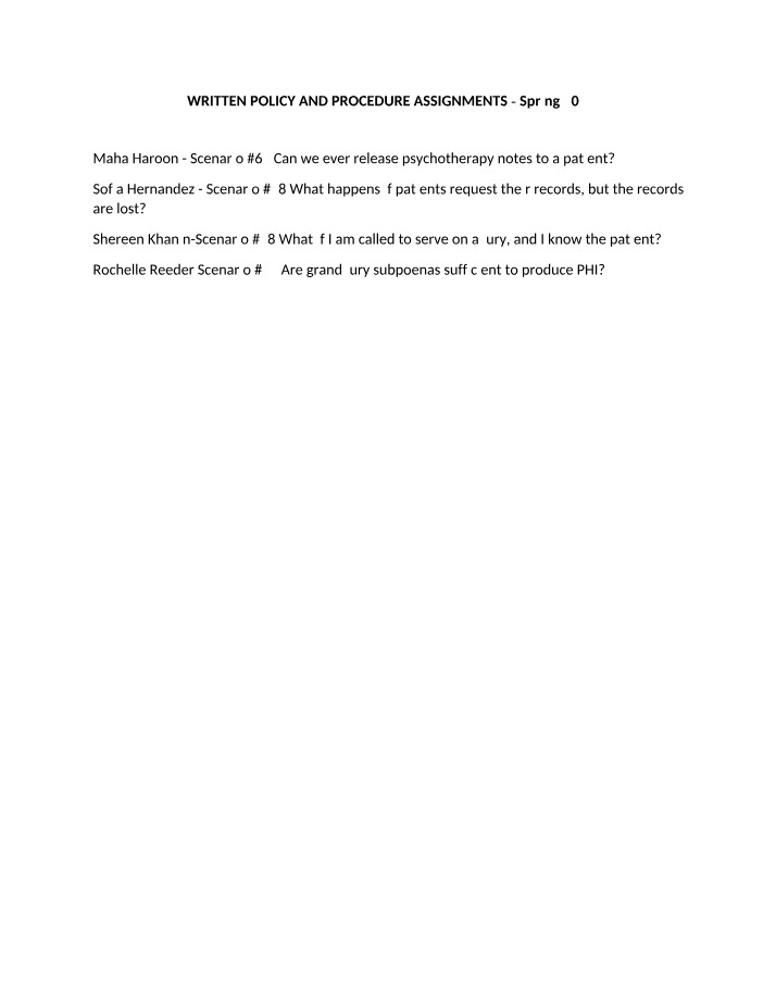 Written Assignments for Policy and Procedure