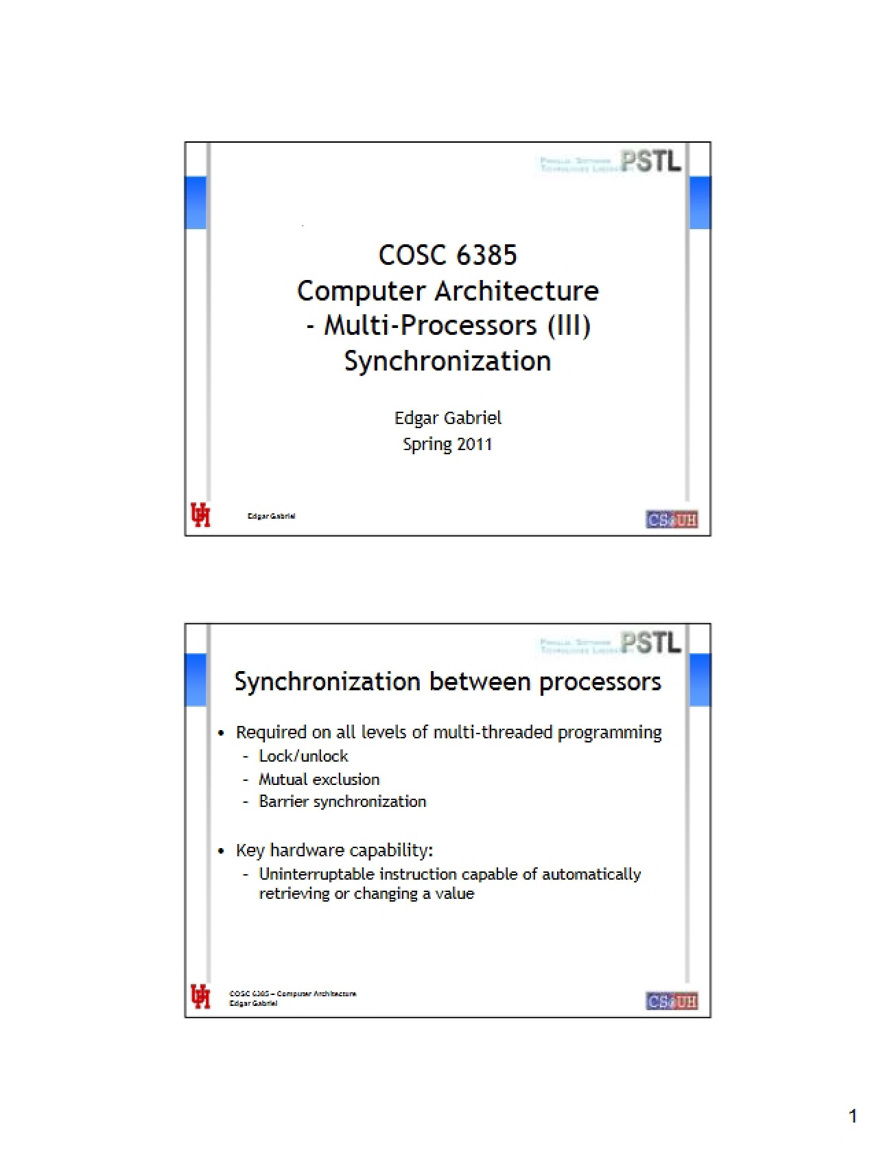 Multi-Processors III (Synchronization)