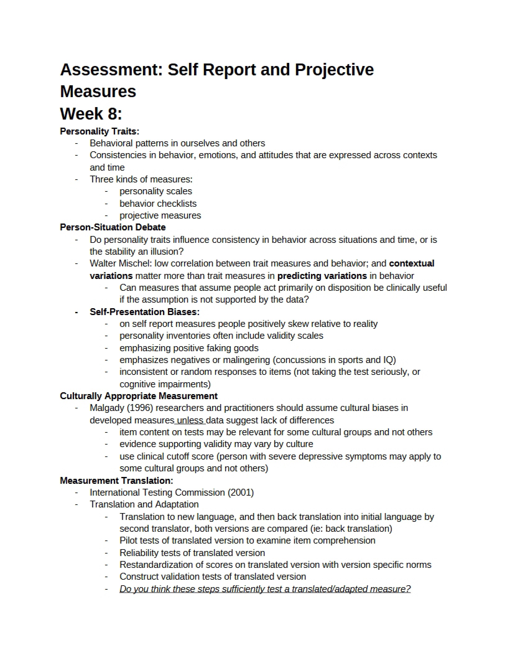 Projective and Self-Report Measures