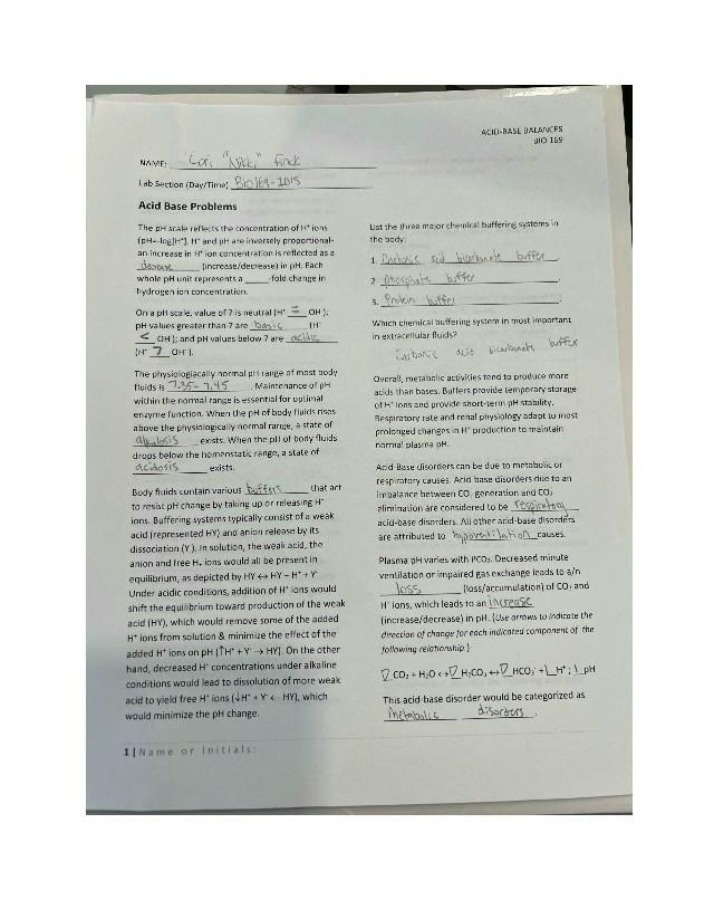 Lab Handout - Acid-Base Balances