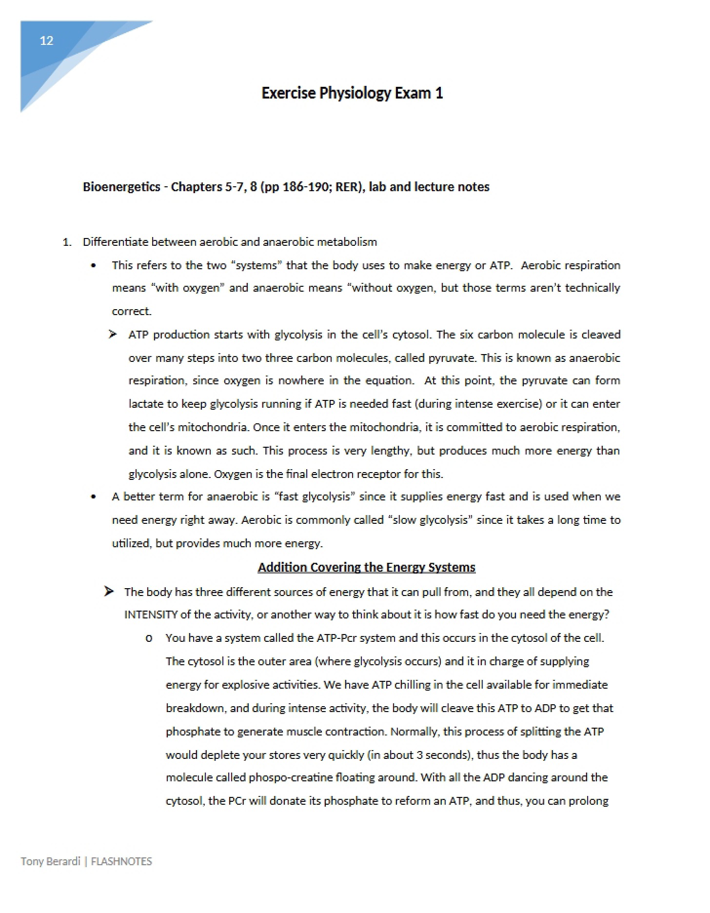 Exercise Phys Exam 1