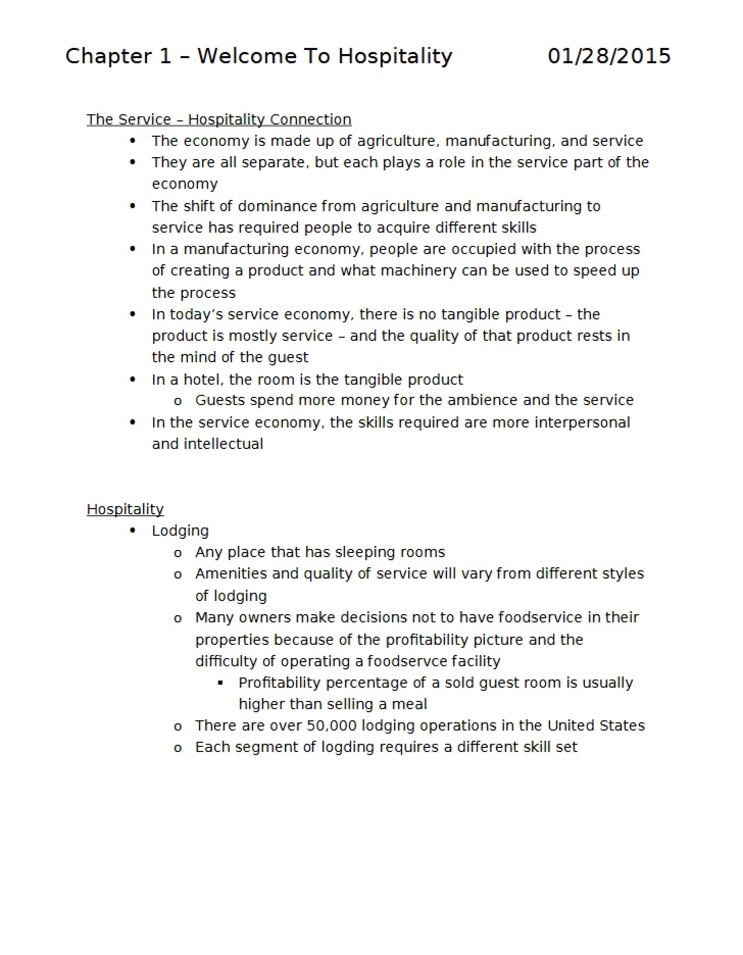 Initial Hospitality Overview (Ch 1)