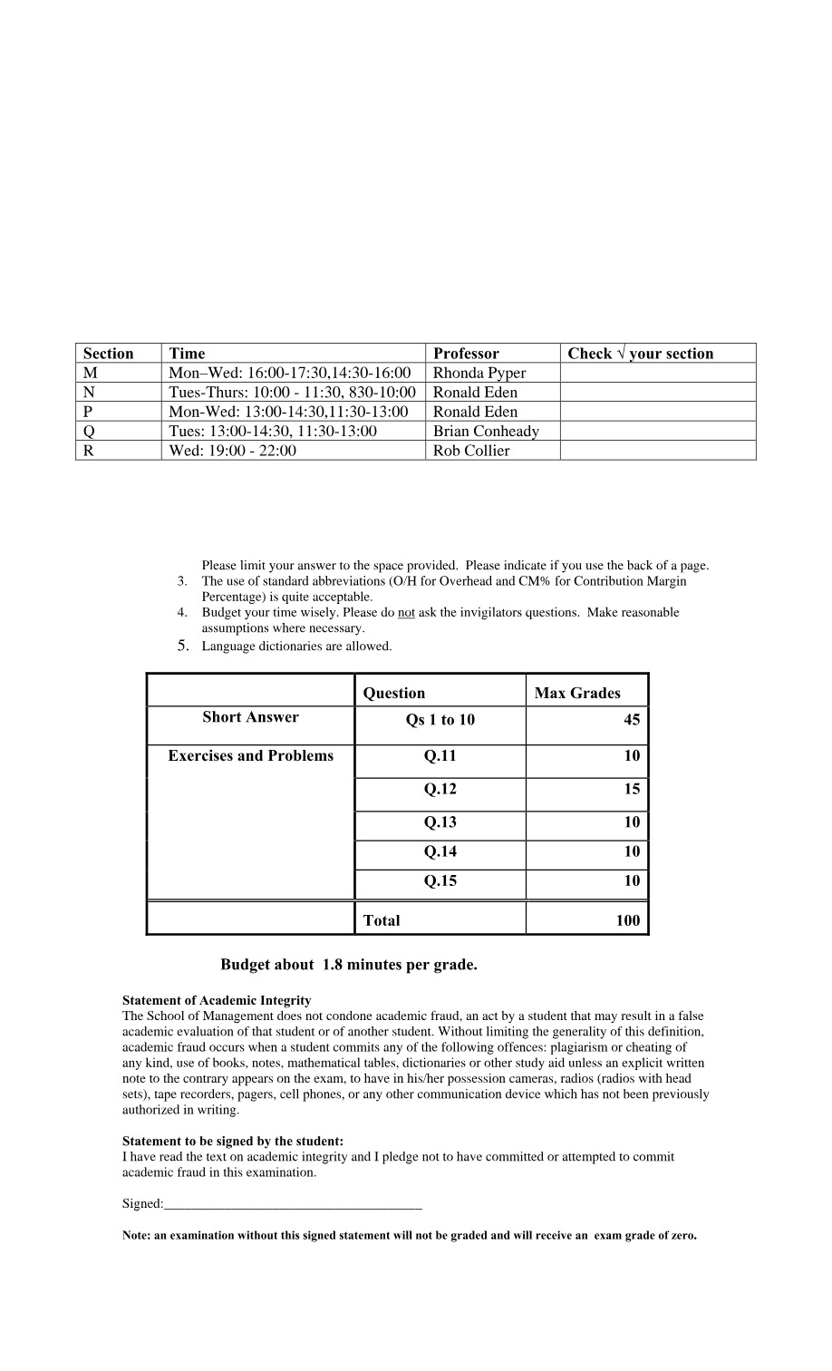 ADM2341 Final Exam Solution Winter 2009 Full