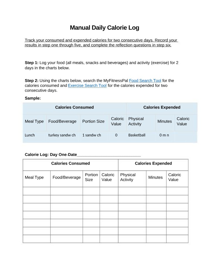 Daily Calorie Log Manual