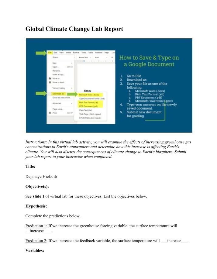 Report on Global Climate Change Lab