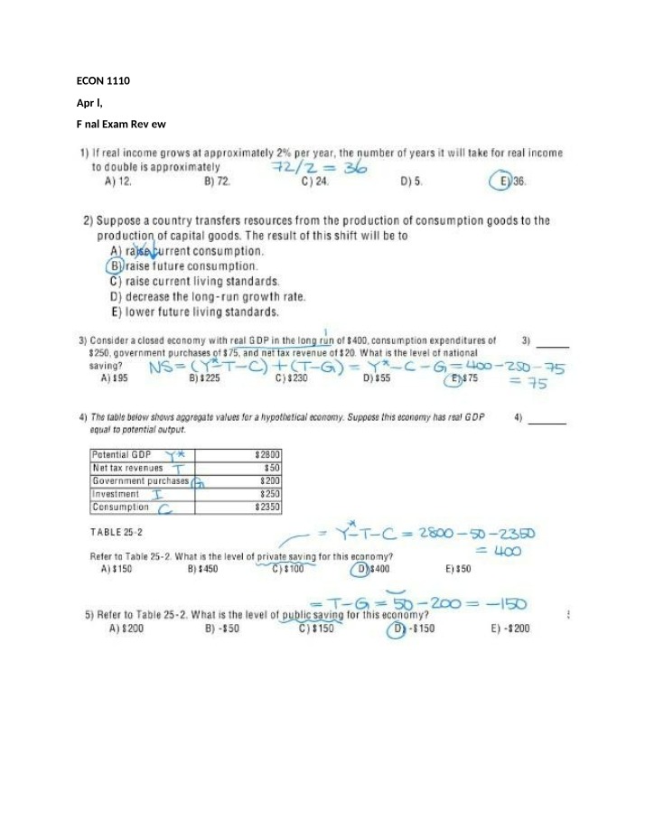 Review for ECON 1110 Final Exam
