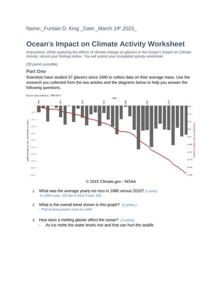 Worksheet - Ocean's Impact on Climate