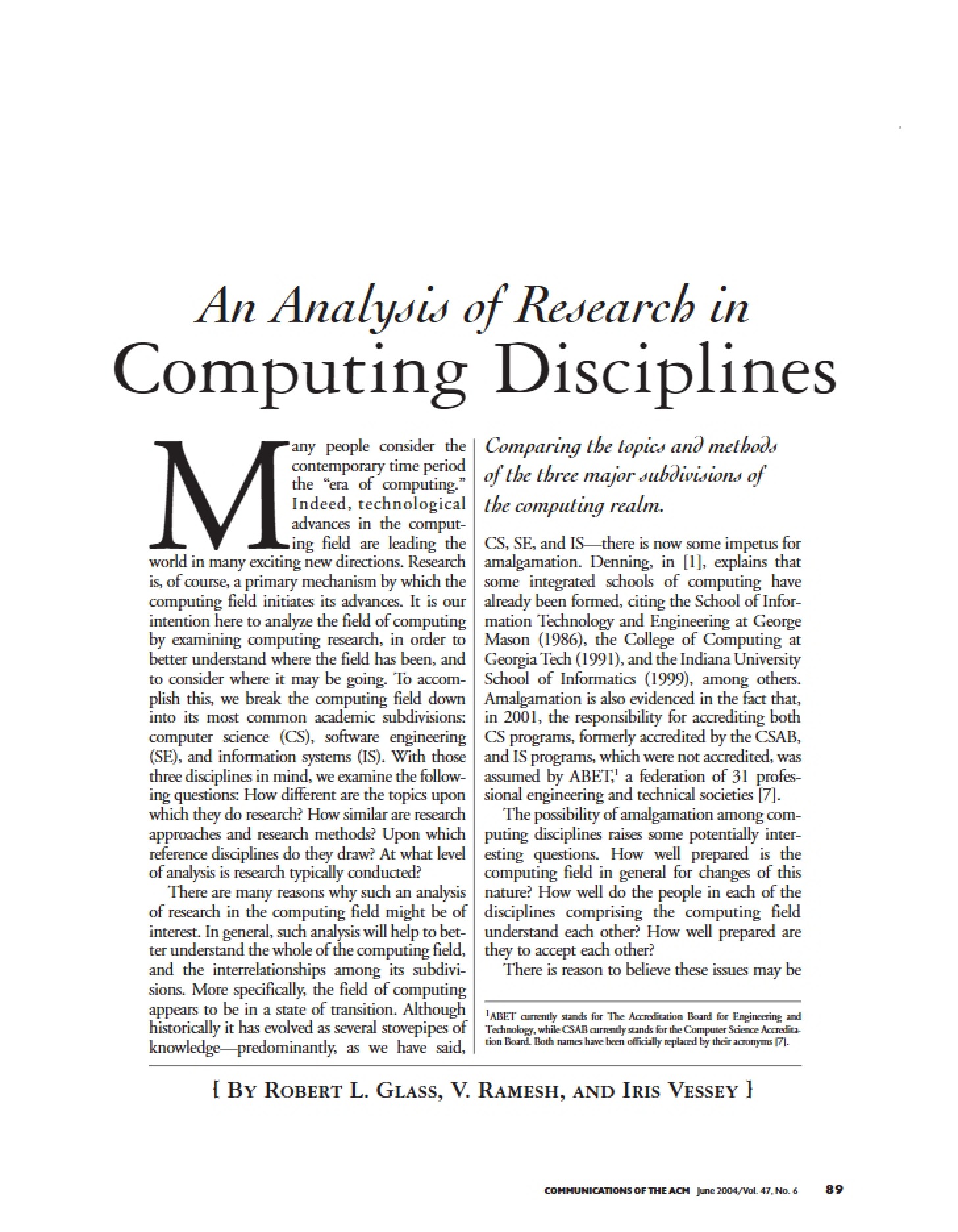 Computing Disciplines Research Analysis