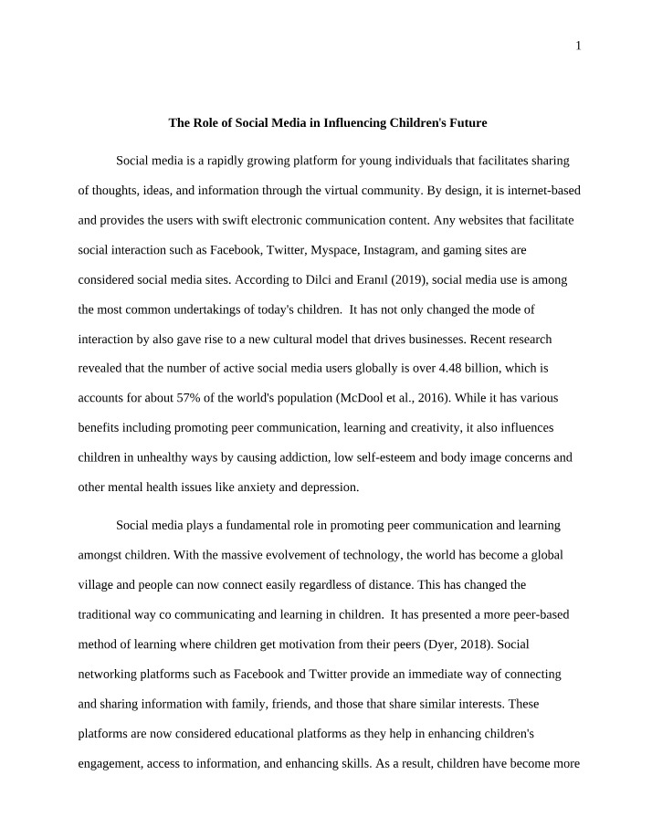 Social Media's Role in Influencing Children's Future