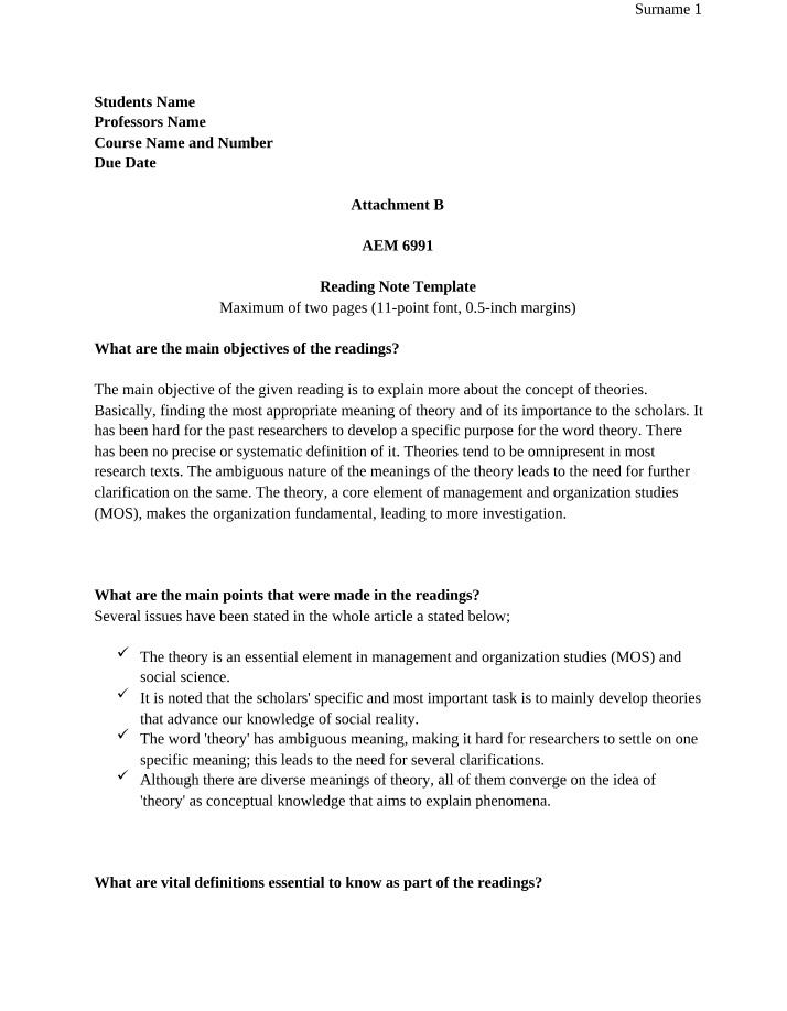 Template for Reading Notes