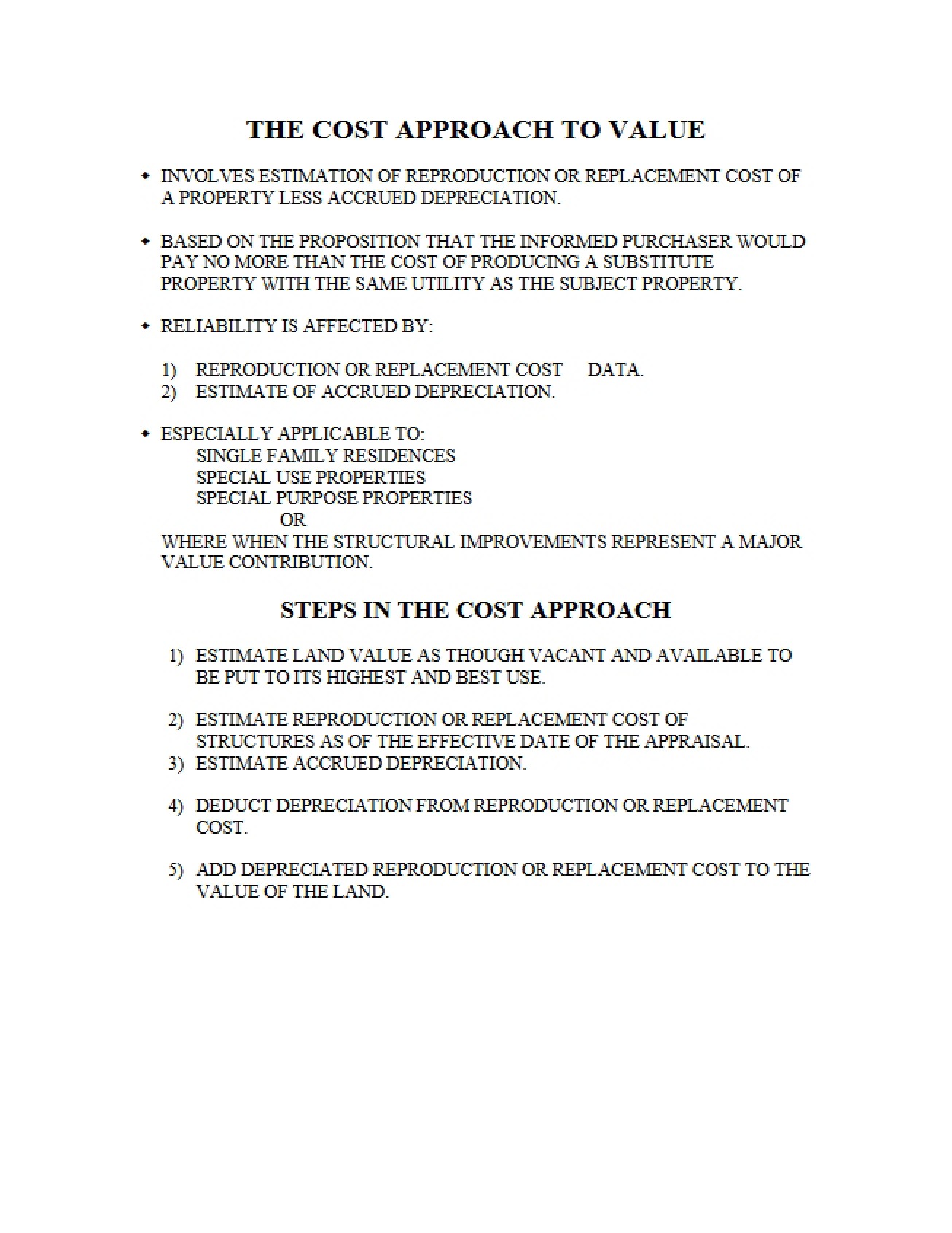 Cost Approach to Value