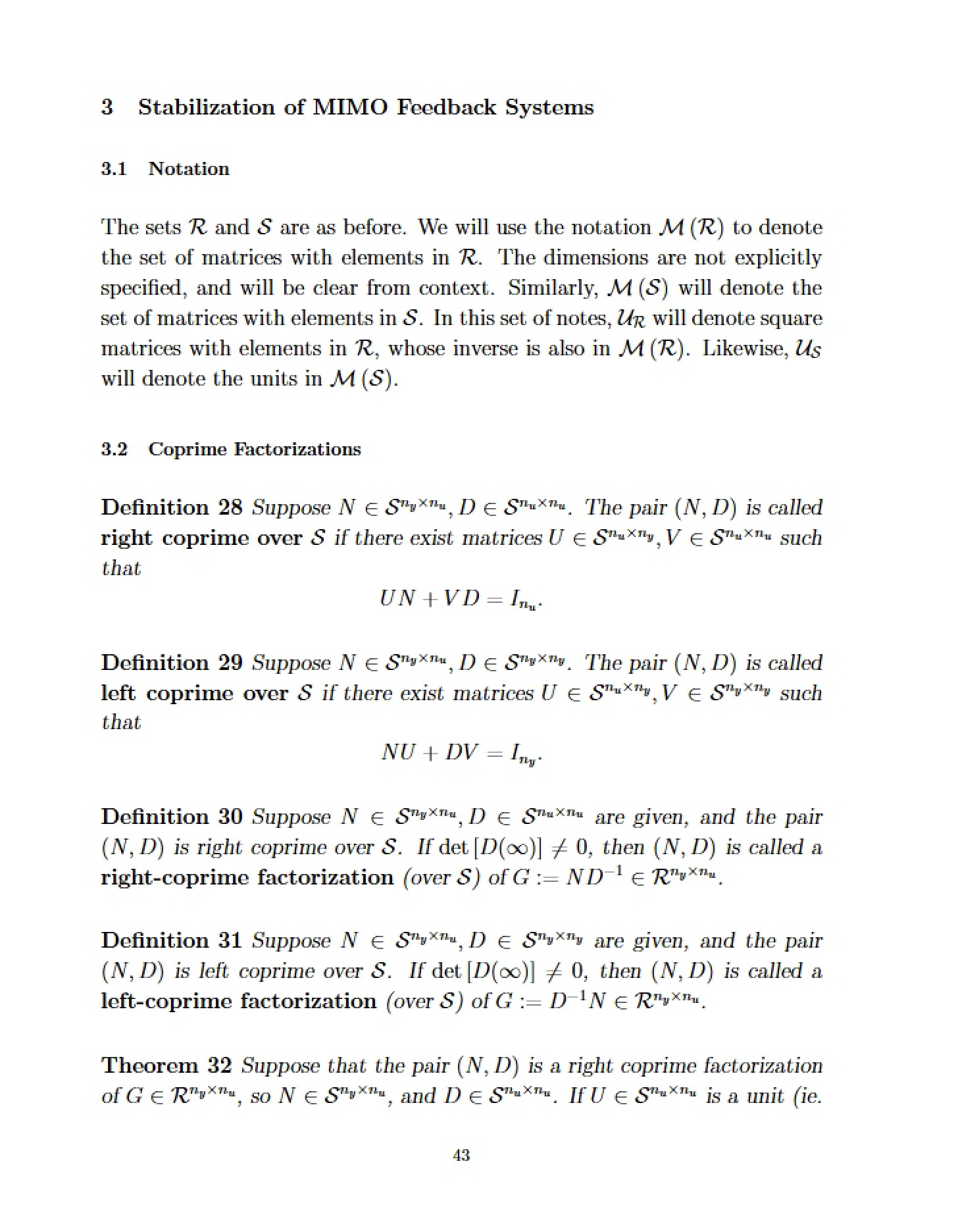 MIMO Feedback Systems Stabilization