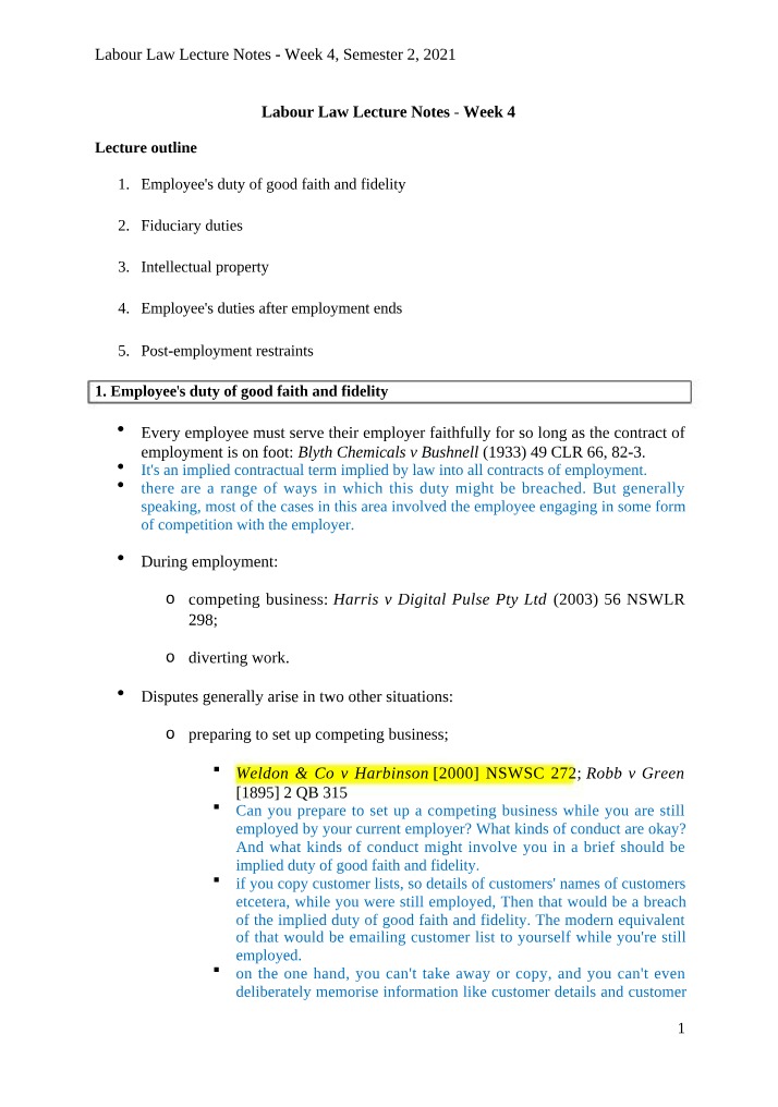 Week 4 Labour Law Lecture Notes