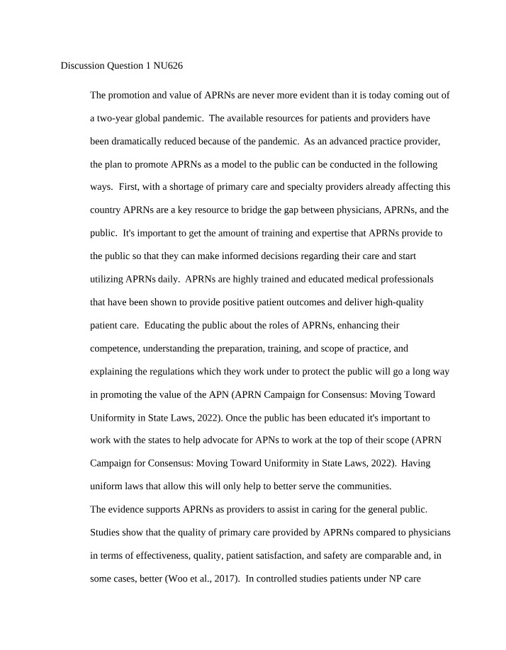 Value of APRNs in Promoting Patient Care
