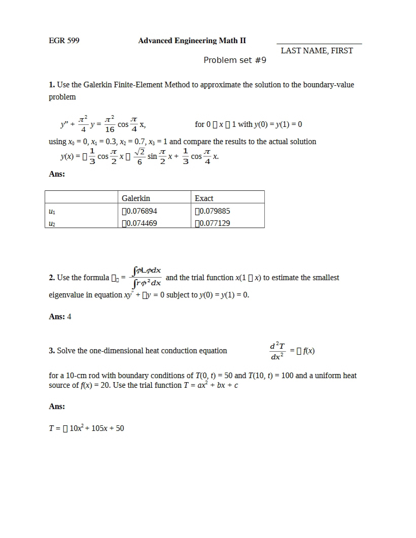 Ninth Problem Set