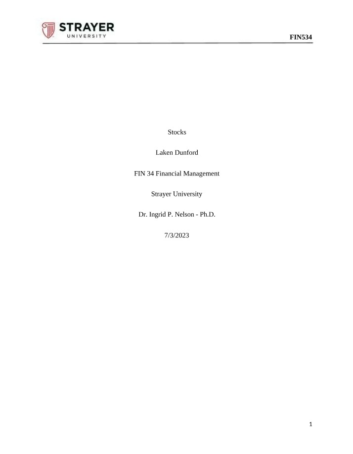 Financial Management - Stocks