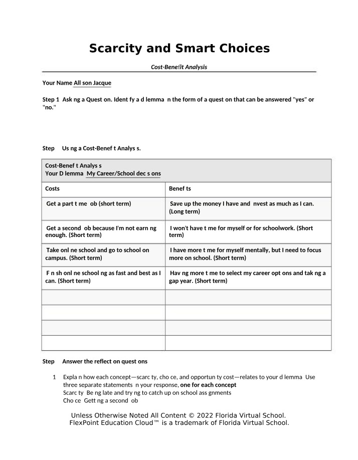 Cost-Benefit Analysis - Scarcity and Smart Choices