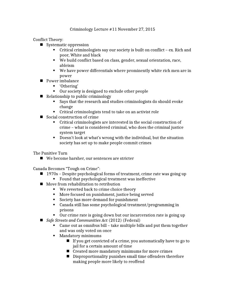 Lecture #11 Notes - Criminology