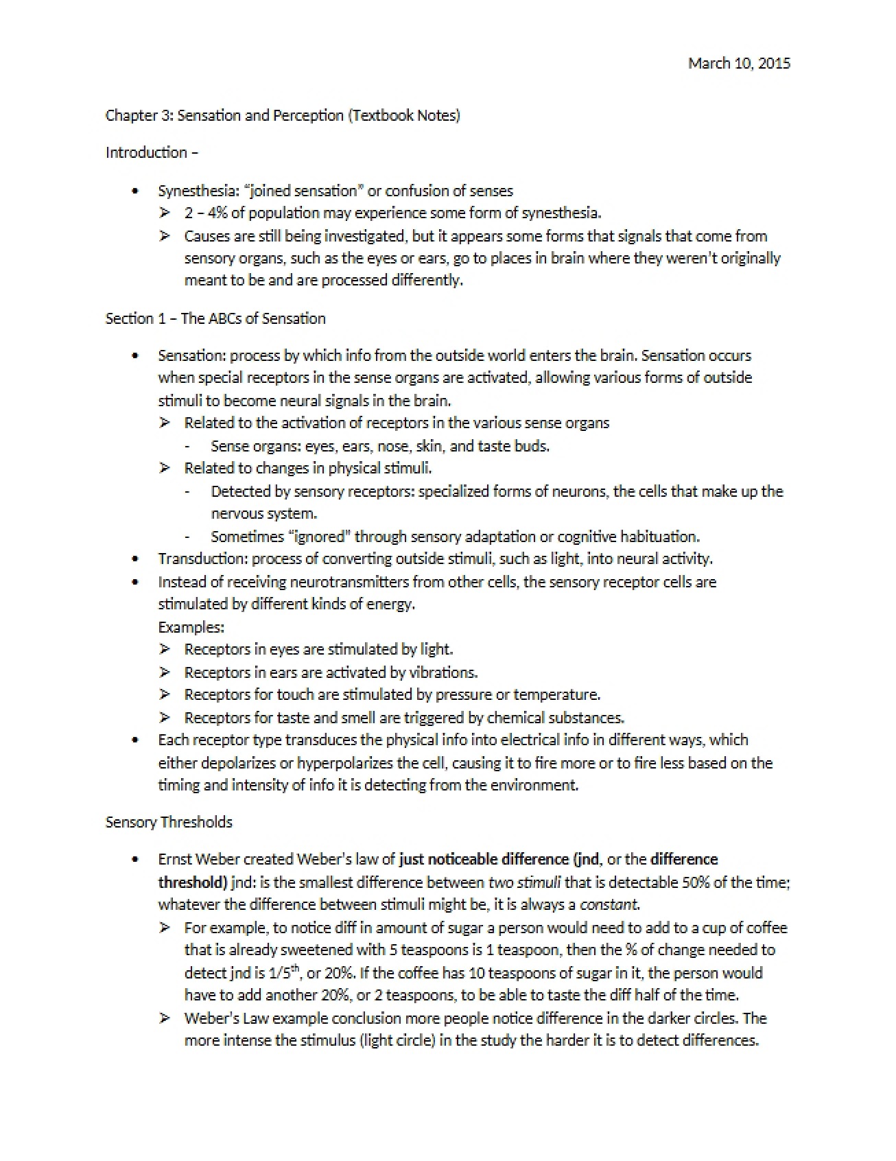 Chapter 3 Sensation and Perception