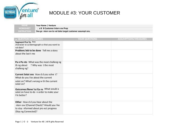 Interview Worksheet for Validating B2B Customer Assumptions