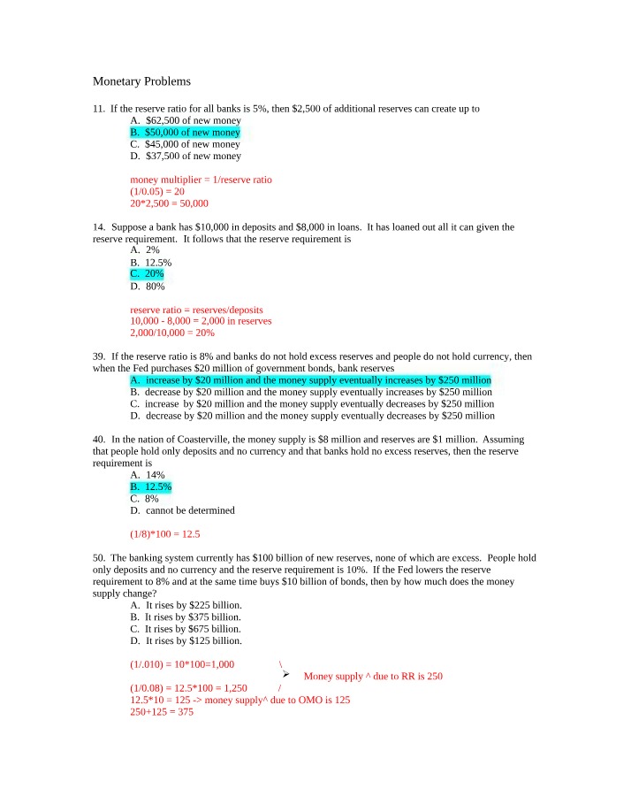 Worksheet on Monetary Problems