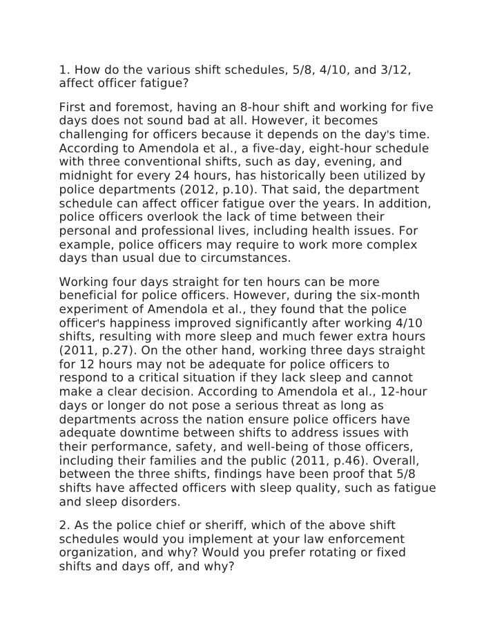 Impact of Shift Schedules on Officer Fatigue