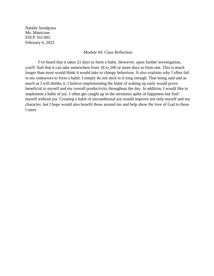 ESLP 102 Module 4 Class Reflection