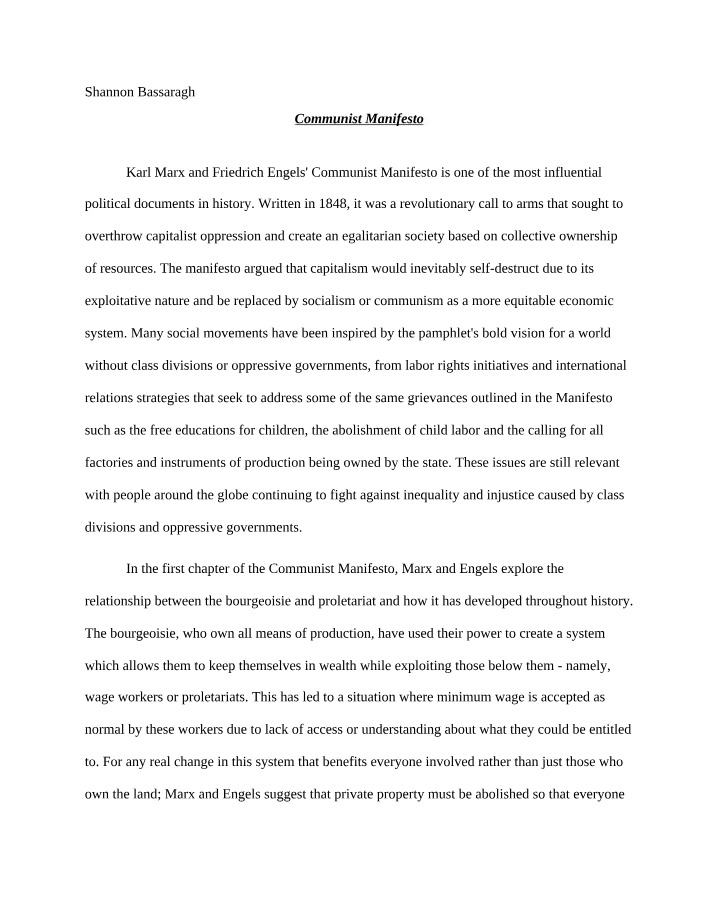 Analysis of the Communist Manifesto