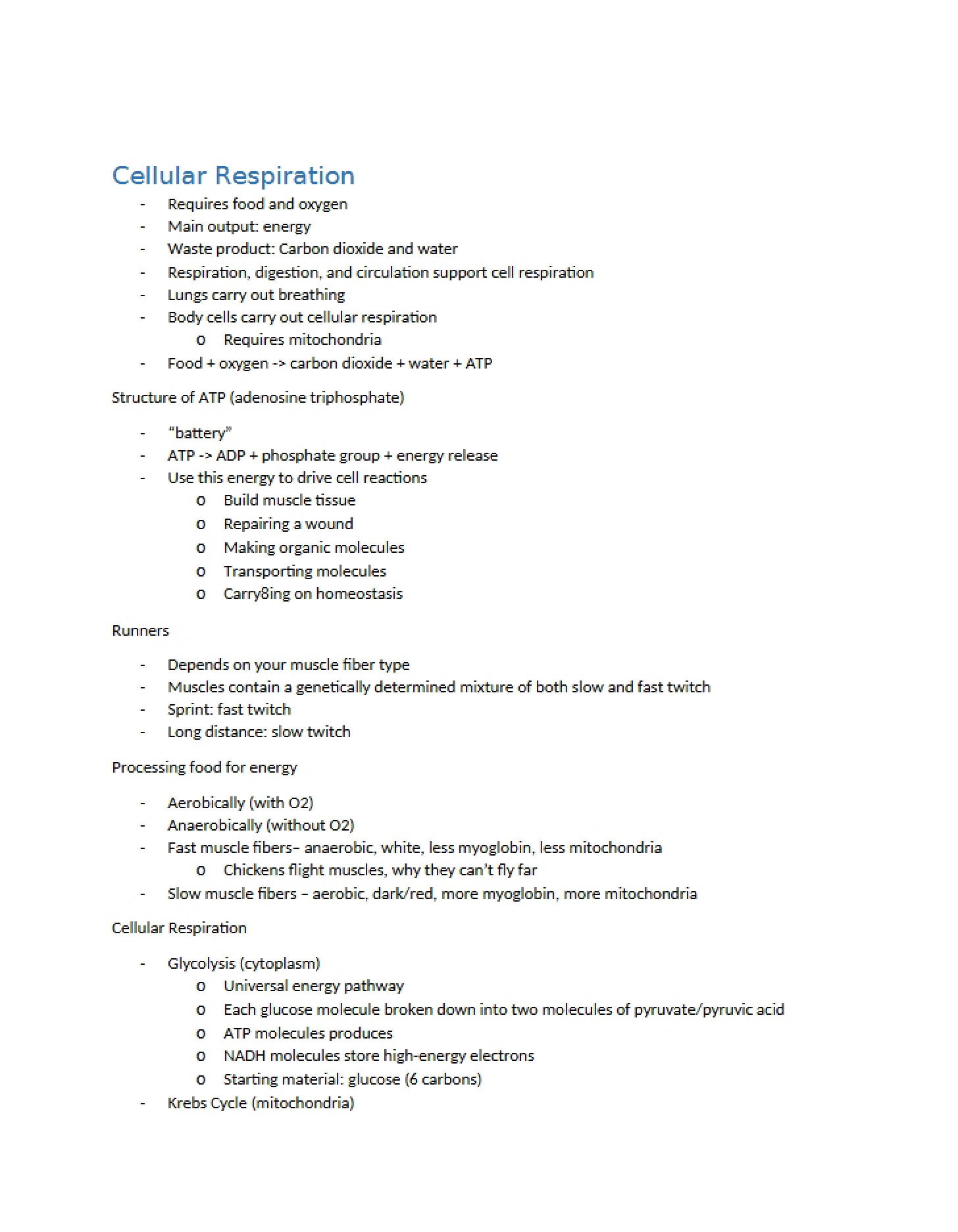 Respiration of Cells