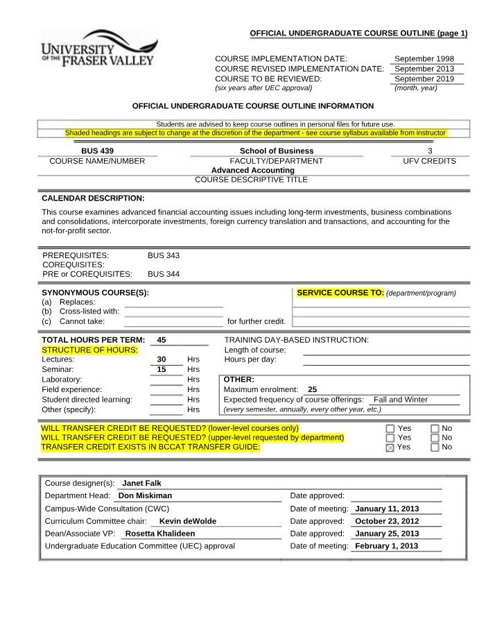 Advanced Financial Accounting - February 1 2013