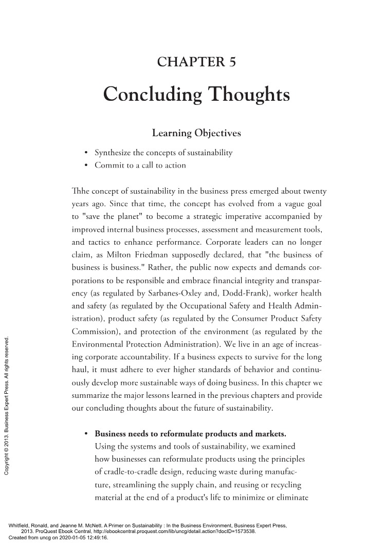 Sustainability in the Business Environment - A Primer
