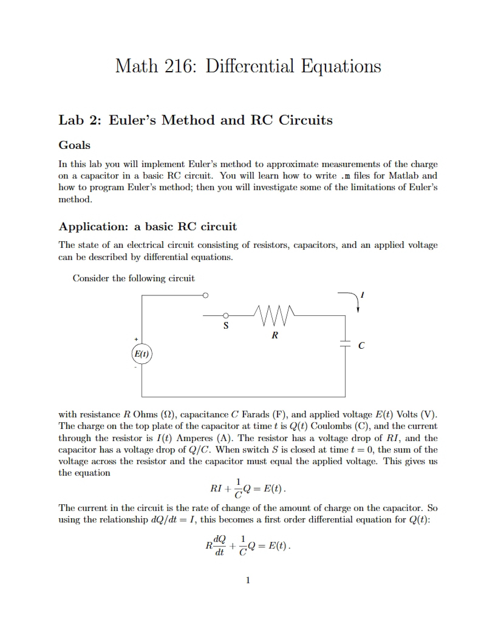 RC Circuits and Euler's Method Lab 2