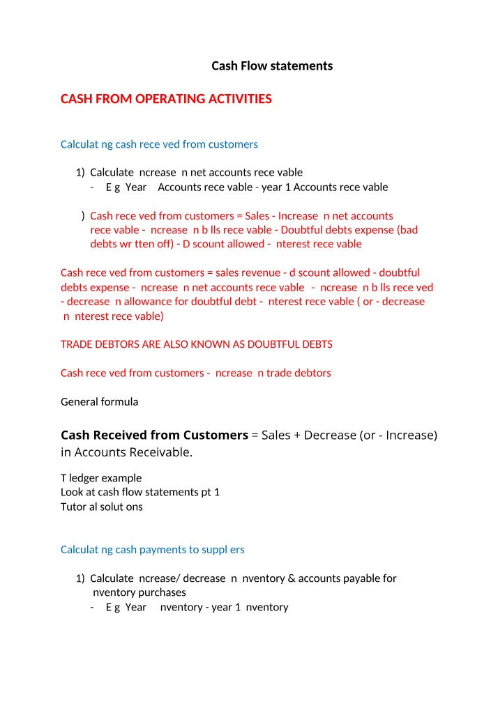 Calculating Operating and Investing Cash Flow Statements