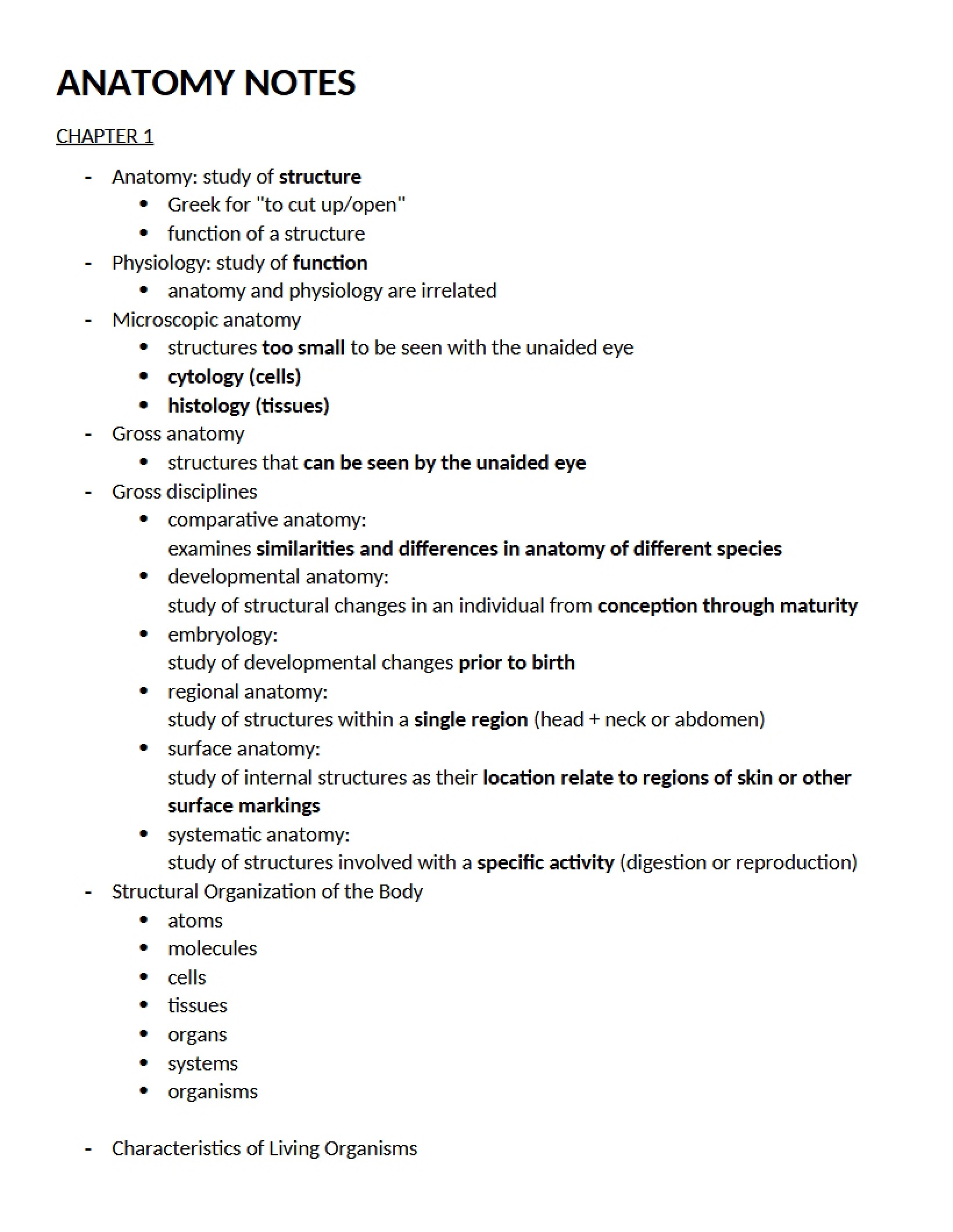 Study Notes for Anatomy