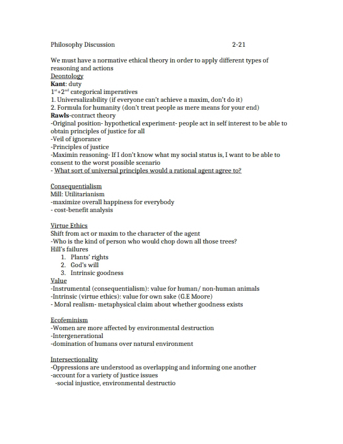Discussion Topics in Environmental Philosophy